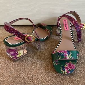 Floral low heel block sandals